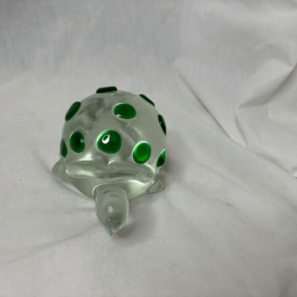 Vtg Art Glass Handblown Turtle Figurine Paperweight Emerald Green Heavy - Picture 2 of 8